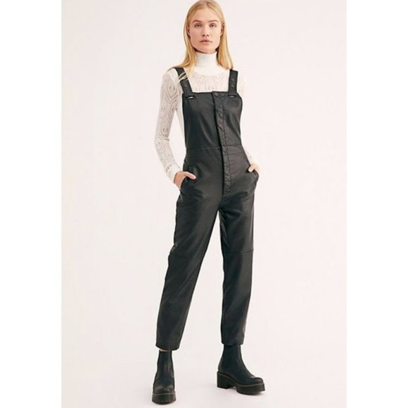 Free People Pants - Free People Vegan Black Leather Mod Moto Overalls